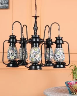 Lantern jhoomar with multi color glass Chandelier/Jhoomar Hanging Light/Jhoomar Ceiling Light to Decor Home/Living Room/Bedroom/Office/Dining/Cafe/Restaurants