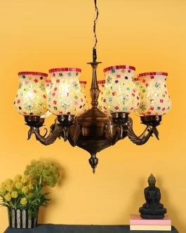 Caracas Brown Glass Shaded Chandelier/Jhoomar Hanging Light/Jhoomar Ceiling Light to Decor Home/Living Room/Bedroom/Office/Dining/Cafe/Restaurants