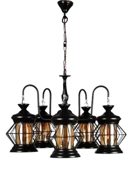 Black Hexagon Iron Chandelier with Luster Glass Jhoomar Hanging Light/Jhoomar Ceiling Light to Decor Home/Living Room/Bedroom/Office/Dining/Cafe/Restaurants