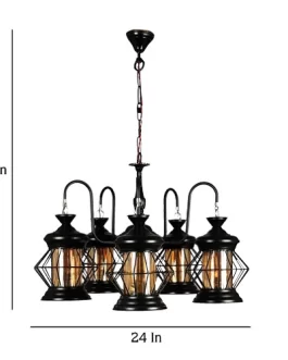 Black Hexagon Iron Chandelier with Luster Glass Jhoomar Hanging Light/Jhoomar Ceiling Light to Decor Home/Living Room/Bedroom/Office/Dining/Cafe/Restaurants