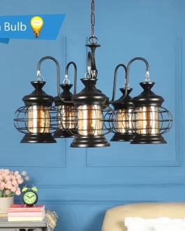 Black Oval Shape Iron Chandelier with Luster Glass Jhoomar Hanging Light/Jhoomar Ceiling Light to Decor Home/Living Room/Bedroom/Office/Dining/Cafe/Restaurants