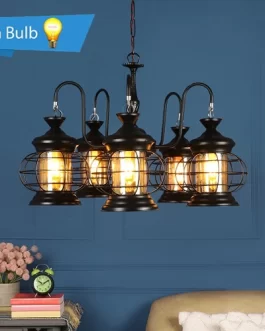 Black Oval Shape Iron Chandelier with Luster Glass Jhoomar Hanging Light/Jhoomar Ceiling Light to Decor Home/Living Room/Bedroom/Office/Dining/Cafe/Restaurants