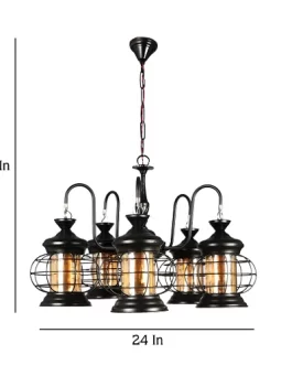 Black Oval Shape Iron Chandelier with Luster Glass Jhoomar Hanging Light/Jhoomar Ceiling Light to Decor Home/Living Room/Bedroom/Office/Dining/Cafe/Restaurants