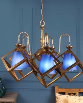 Cube Chandeilier 5 Light Contemporary Doom Design Golden Antique Jhoomar/Chandelier/Jhoomar Hanging Light/Jhoomar Ceiling Light to Decor Home/Living Room/Bedroom/Office/Dining/Cafe/Restaurants