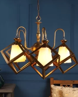 Cube Chandeilier 5 Light Contemporary Doom Design Golden Antique Jhoomar/Chandelier/Jhoomar Hanging Light/Jhoomar Ceiling Light to Decor Home/Living Room/Bedroom/Office/Dining/Cafe/Restaurants