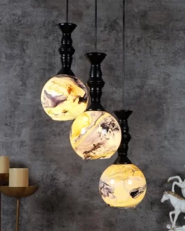 3D Design Globe Glass Designer Cluster Hanging Lamp Chandelier Light for Dining Room with 3light plate