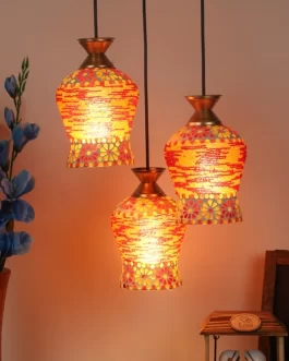 Designer 3 Light Hanging Mosaic Ceiling Lamp For Bedroom/Living Room/Restaurants/Indoor And Outdoor